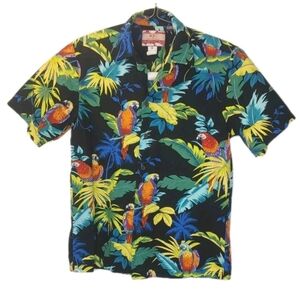 Vtg RJC Hawaiian Parrot Head Shirt Sz Small USA Coastal Tropical Vacatiion Black